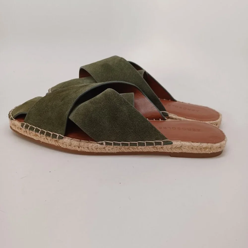 Aerosoles Shoes Womens US 7.5 Green Suede Slide Halley Espadrille‎ Slip On Flats